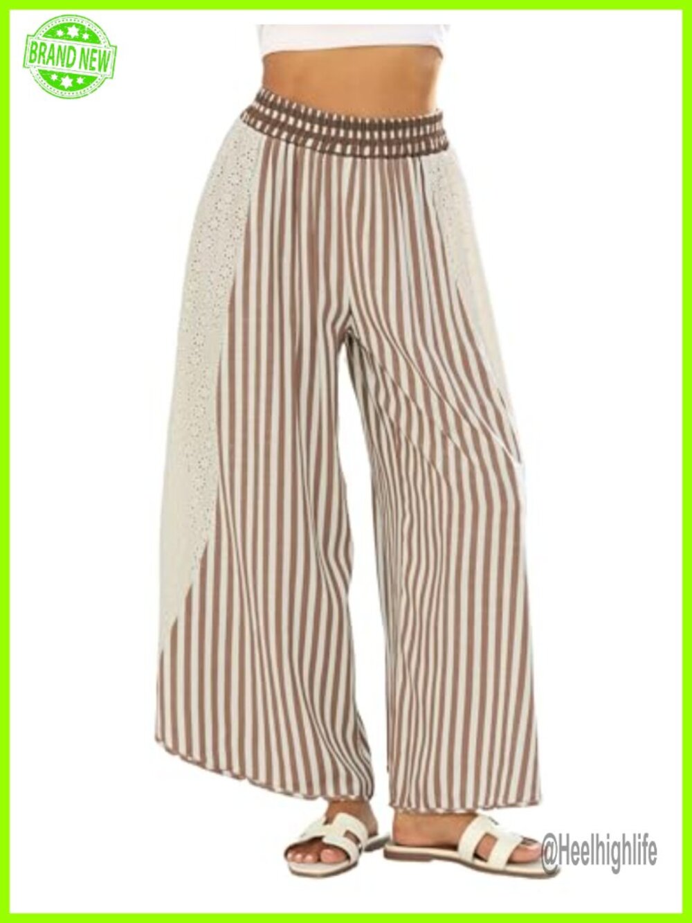 Women's Wide Leg Lounge Palazzo Pants Striped Split Hem Elastic Waist